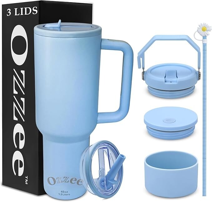 40oz Tumbler With Handle Straw Lid Insulated Tumbler Coffee Mug 4-in-1