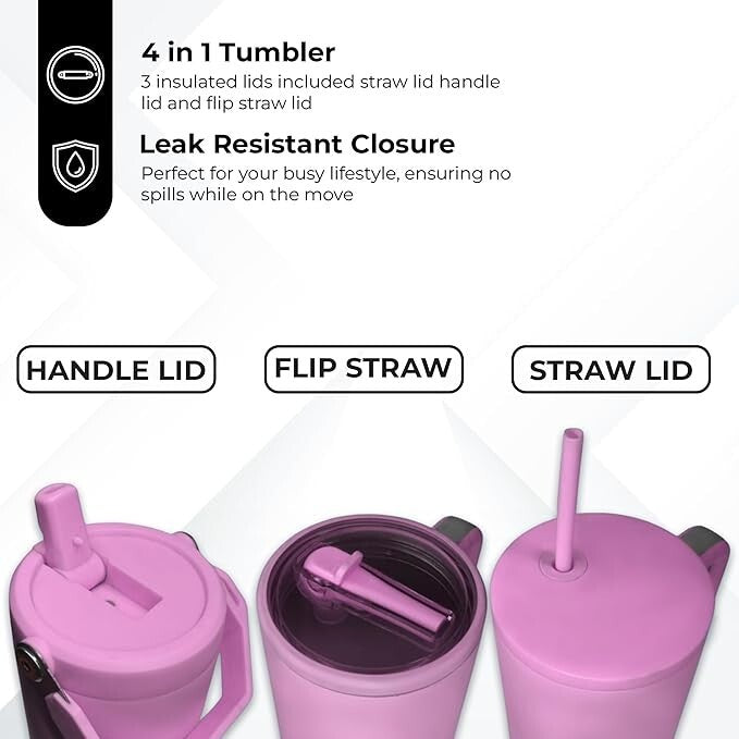40oz Tumbler With Handle Straw Lid Insulated Tumbler Coffee Mug 4-in-1