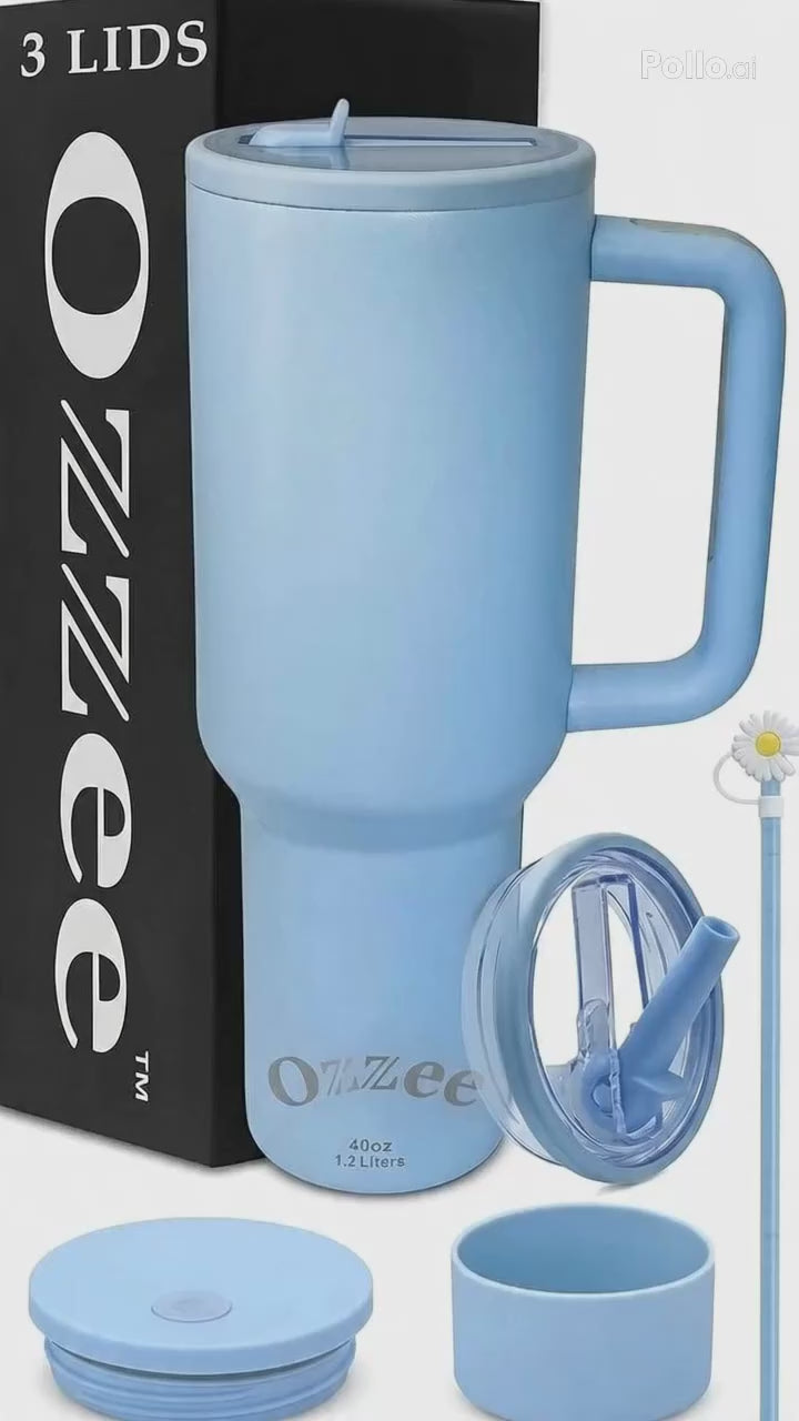 40oz Tumbler With Handle Straw Lid Insulated Tumbler Coffee Mug 4-in-1